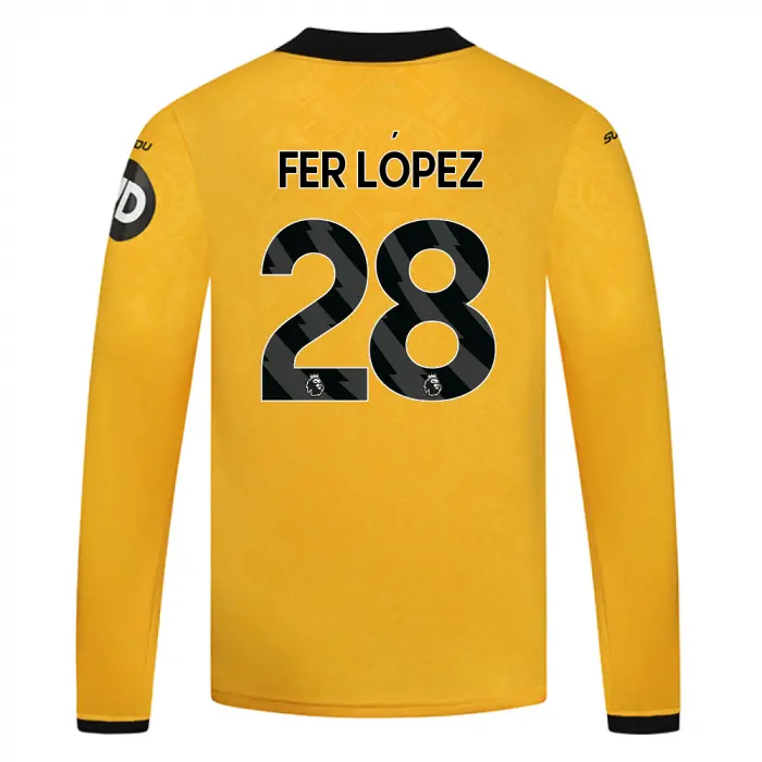 Wolverhampton Wanderers Shirt Store | 2025-26 Wolves Home Shirt – LS – Junior FER LOPEZ 28 Collection Wolverhampton Wanderers Official Gear